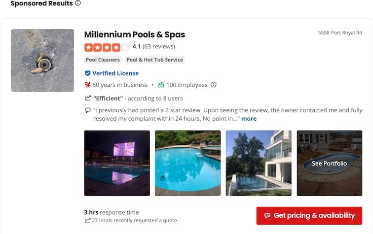 image of Yelp pool company ad